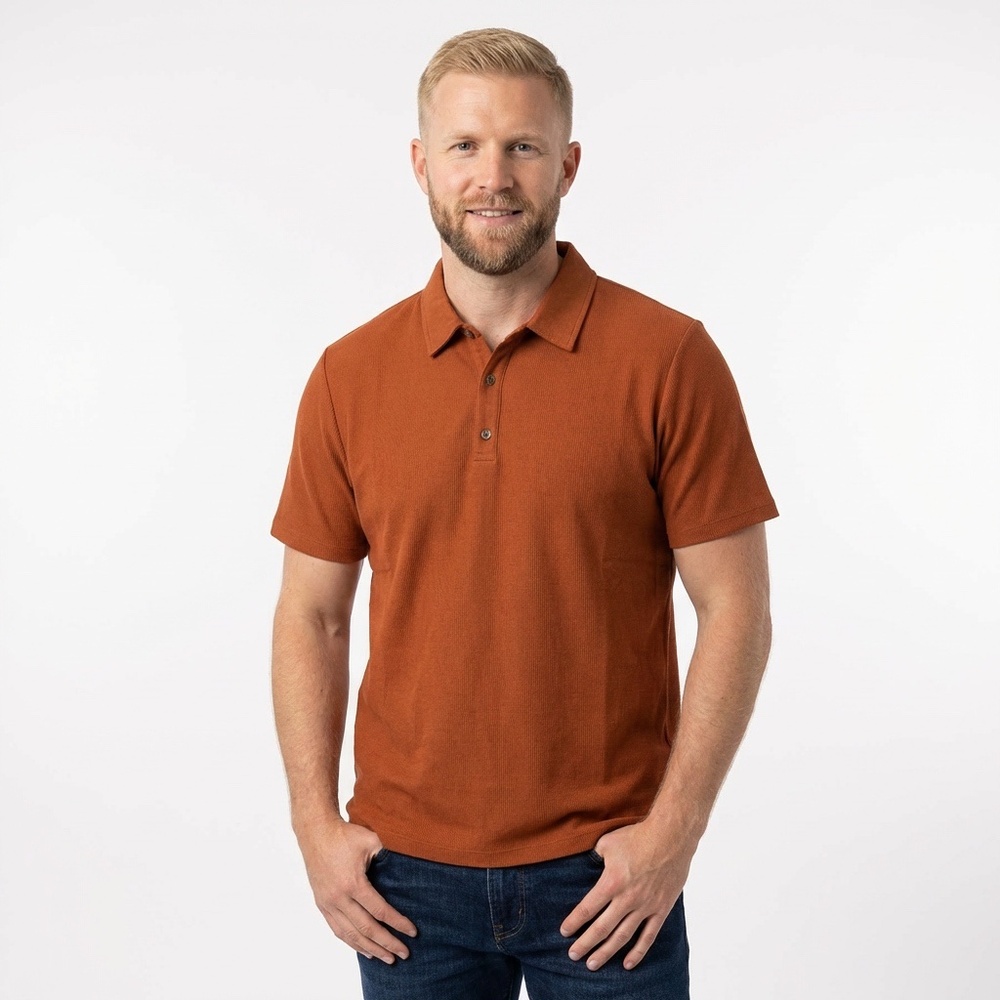 Ted Baker London Strict Waffle Polo Shirt - Burnt Orange - Size 5 (US XL)